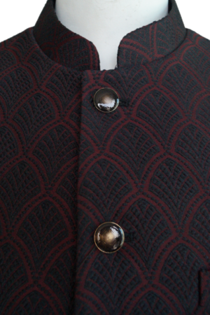 Deep Red And Black Mens Designer Prince Coat - Image 2