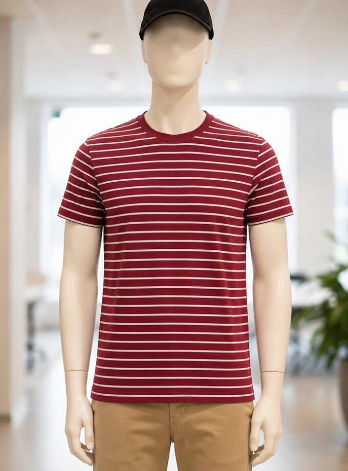 Short Sleeve Merlot Red Lined T-Shirt Closeup Picture