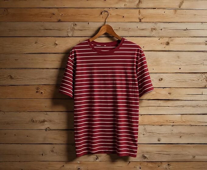 Short Sleeve Merlot Red Lined T-Shirt