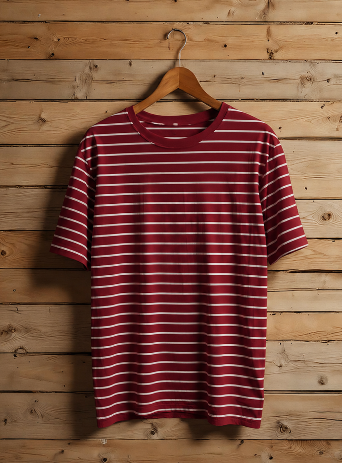 Short Sleeve Merlot Red Lined T-Shirt