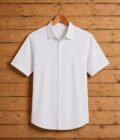 Red Lined White Business Shirt Picture On Hanger