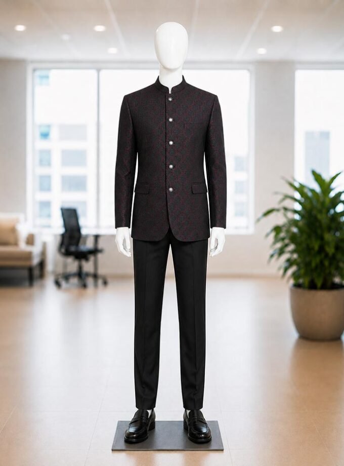 Deep Red And Black Mens Designer Prince Coat Picture From Front