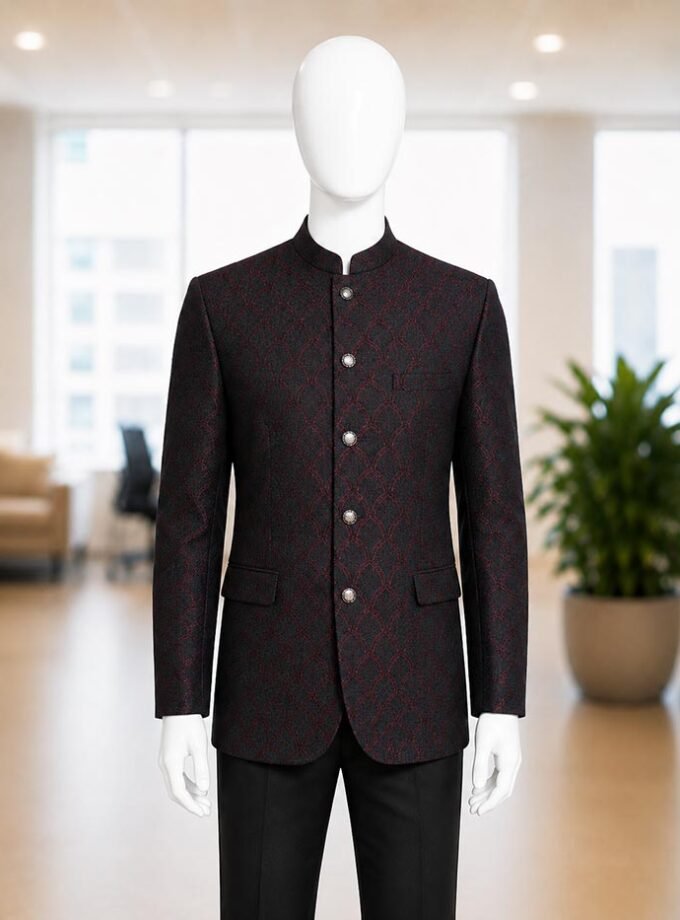 Deep Red And Black Mens Designer Prince Coat