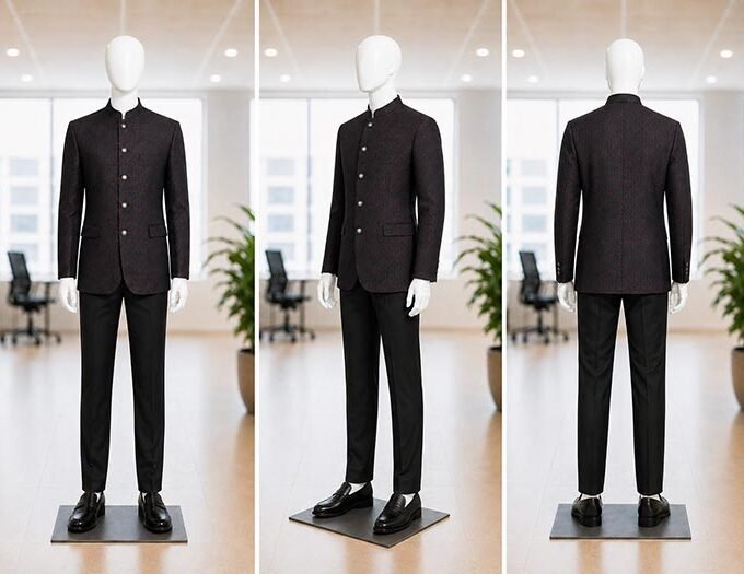 Deep Red And Black Mens Designer Prince Coat