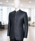 Mens Designer Black Prince Coat Closeup Picture