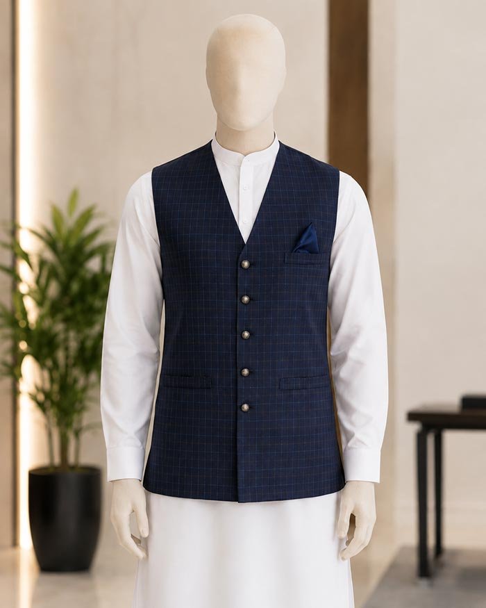 River Bed Check Lined Waist Coat Closeup Picture