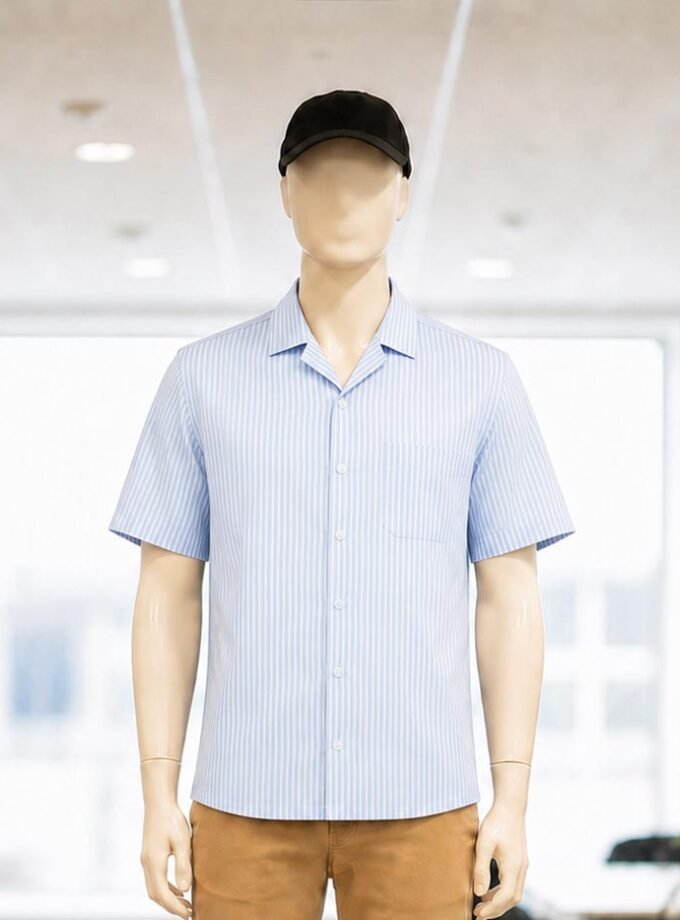 Blue and white lined Business shirt Closeup Picture