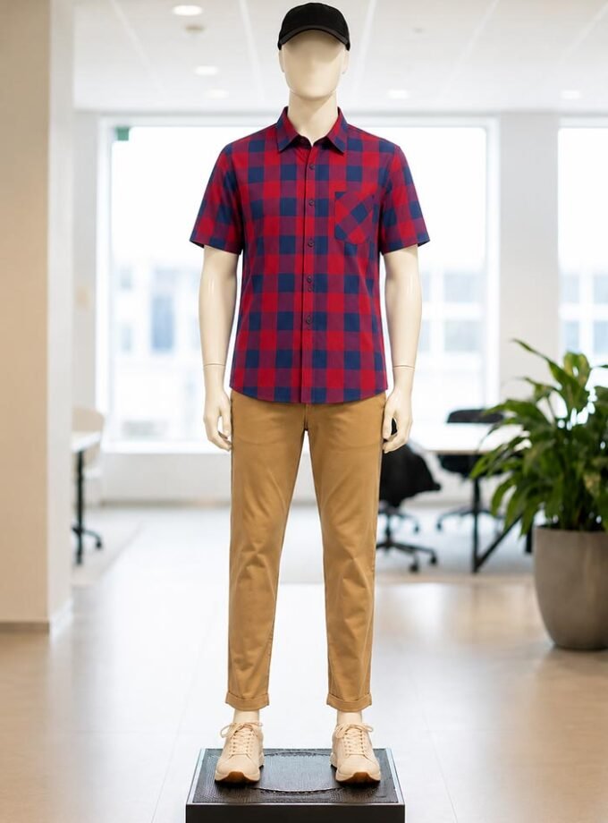 Red Biscay Check Shirt Picture from front