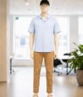 Blue and white lined Business shirt Picture from front