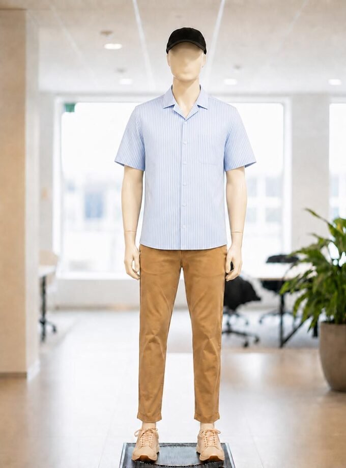 Blue and white lined Business shirt Picture from front