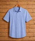 White & blue lined Business Shirt Picture on Hanger