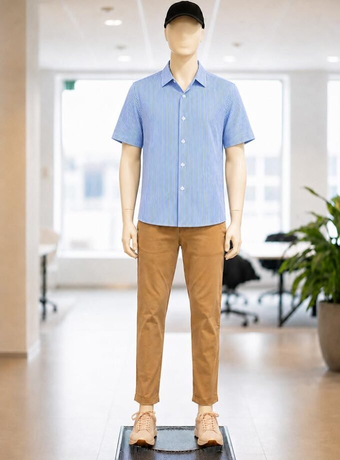 White & blue lined Business Shirt Picture From Front