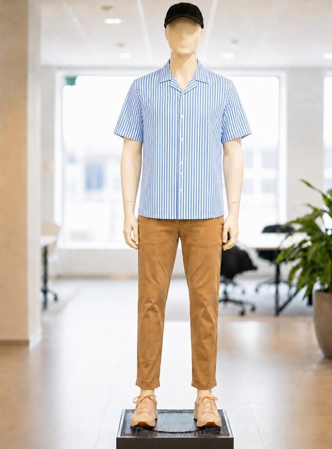 White Azure Lined Business Shirt Picture From Front