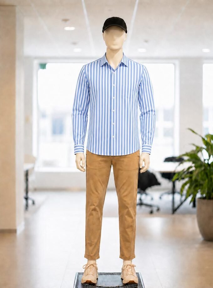 White Steel Blue Lined Business Shirt Picture From Front