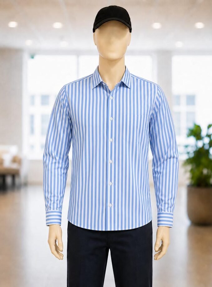 White Steel Blue Lined Business Shirt