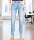 Sky Blue Faded Jeans Closeup Picture