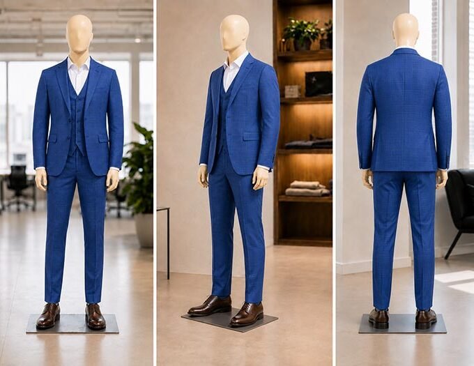 Kashmir Blue Checked 3 Piece Suit