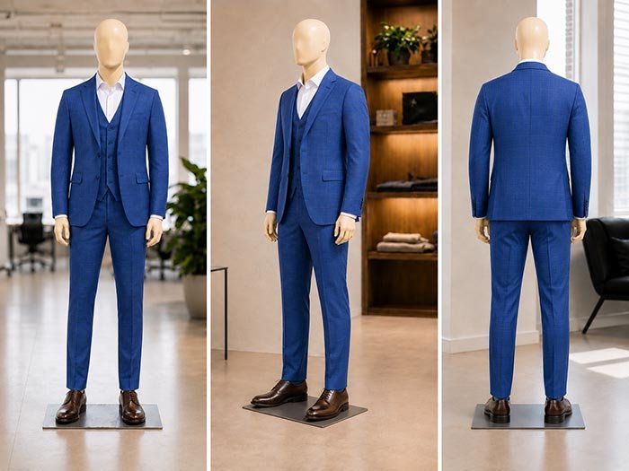 Kashmir Blue Checked 3 Piece Suit Picture From 3 Dimensions