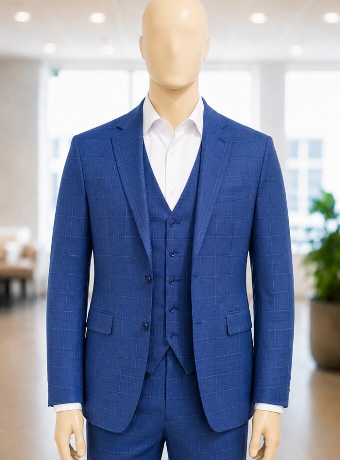 Kashmir Blue Checked 3 Piece Suit