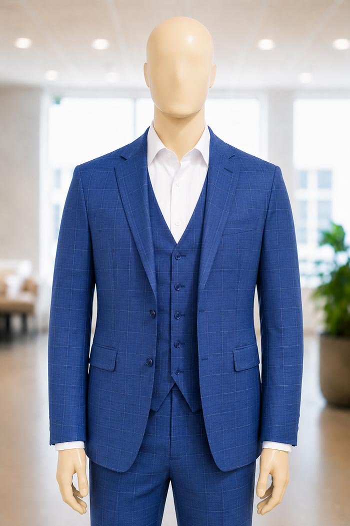 Kashmir Blue Checked 3 Piece Suit Closeup Picture