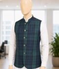 Green Black Check Waist Coat Closeup Picture