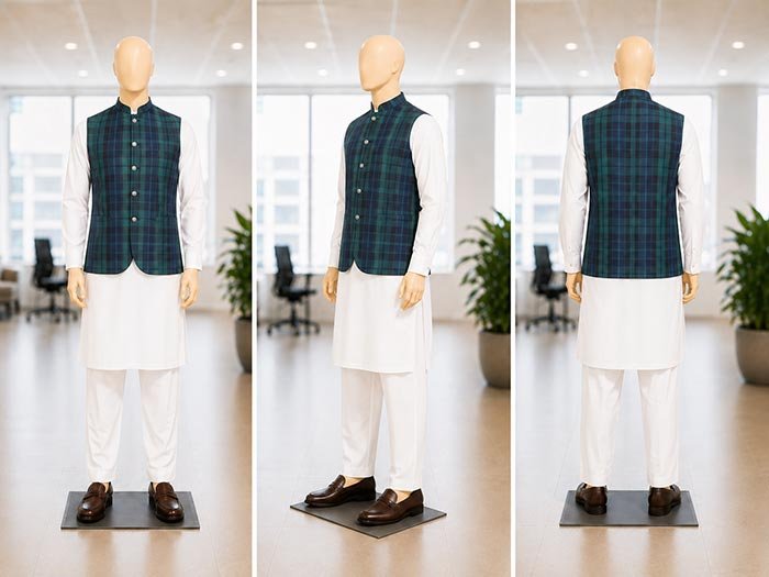 Green Black Check Waist Coat Picture From 3 Dimensions