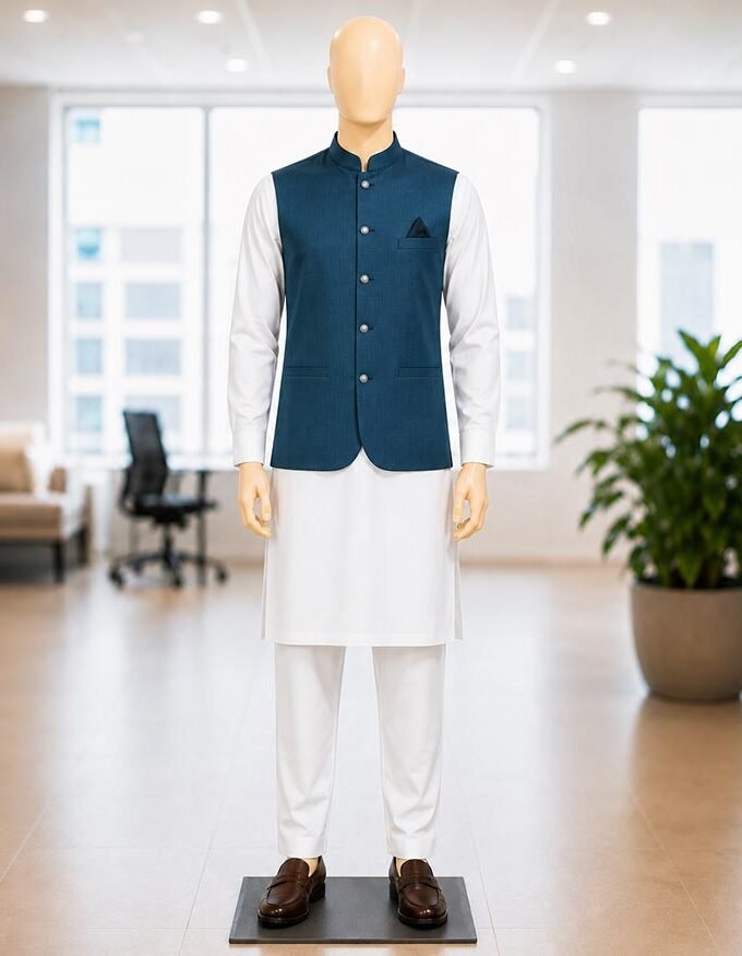 Pickled Blue Waist Coat Picture From Front