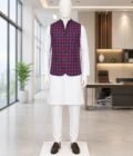 REd Blue Check Waist Coat Picture From Front
