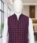 REd Blue Check Waist Coat Closeup Picture