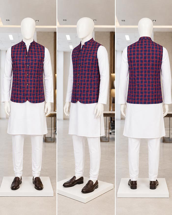 REd Blue Check Waist Coat Picture From 3 Dimensions