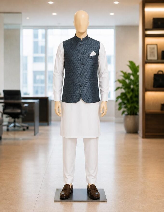 River Blue Waist Coat Picture From Front