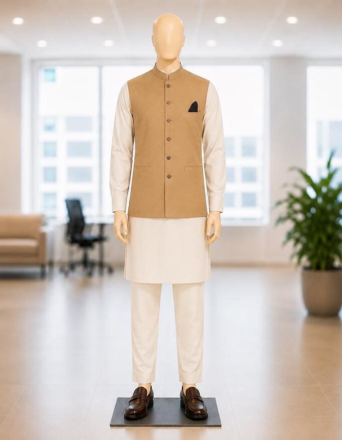 Teak Gold Waist Coat Picture From Front