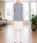 White Black Check Waist Coat Picture From Front