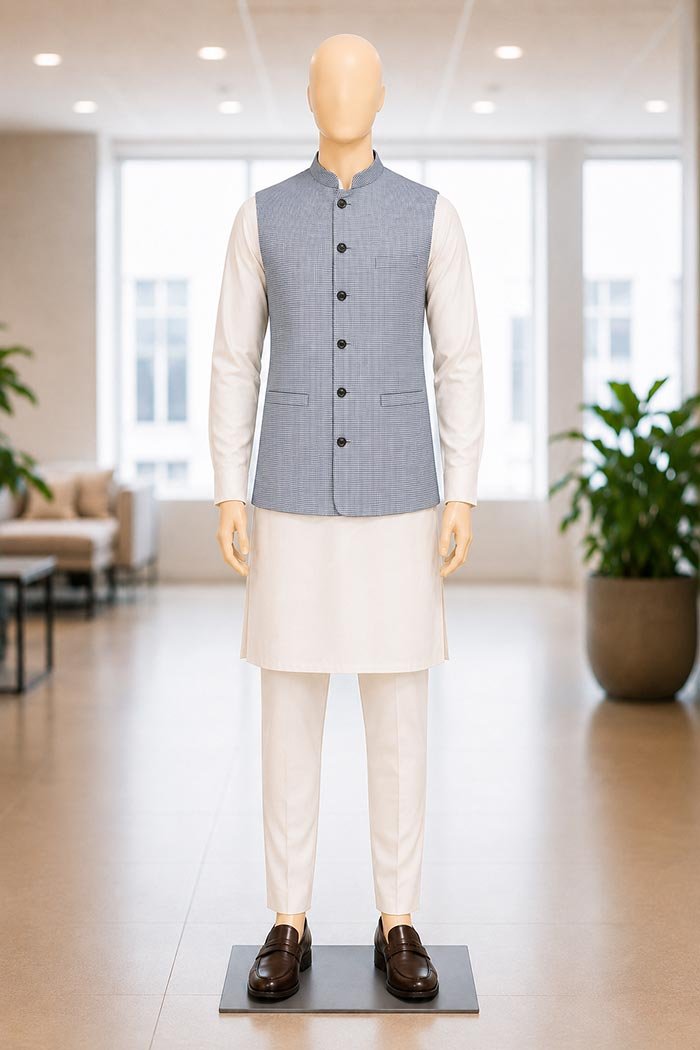 White Black Check Waist Coat Picture From Front