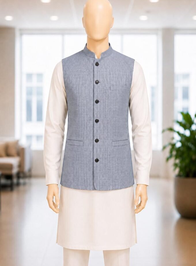 White Black Check Waist Coat