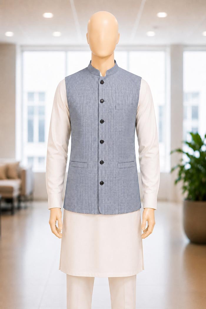 White Black Check Waist Coat Closeup Picture