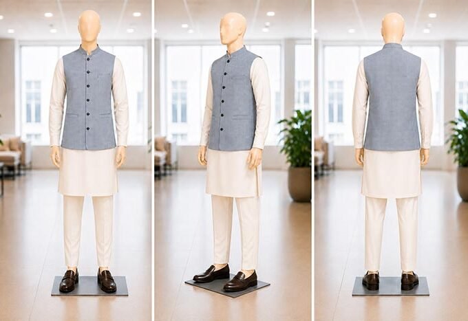 White Black Check Waist Coat