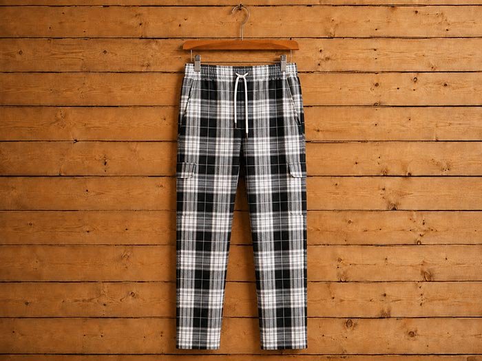 White Black Check Casual Trouser Picture On Hanger