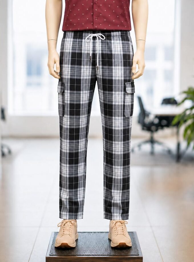 White Black Check Casual Trouser