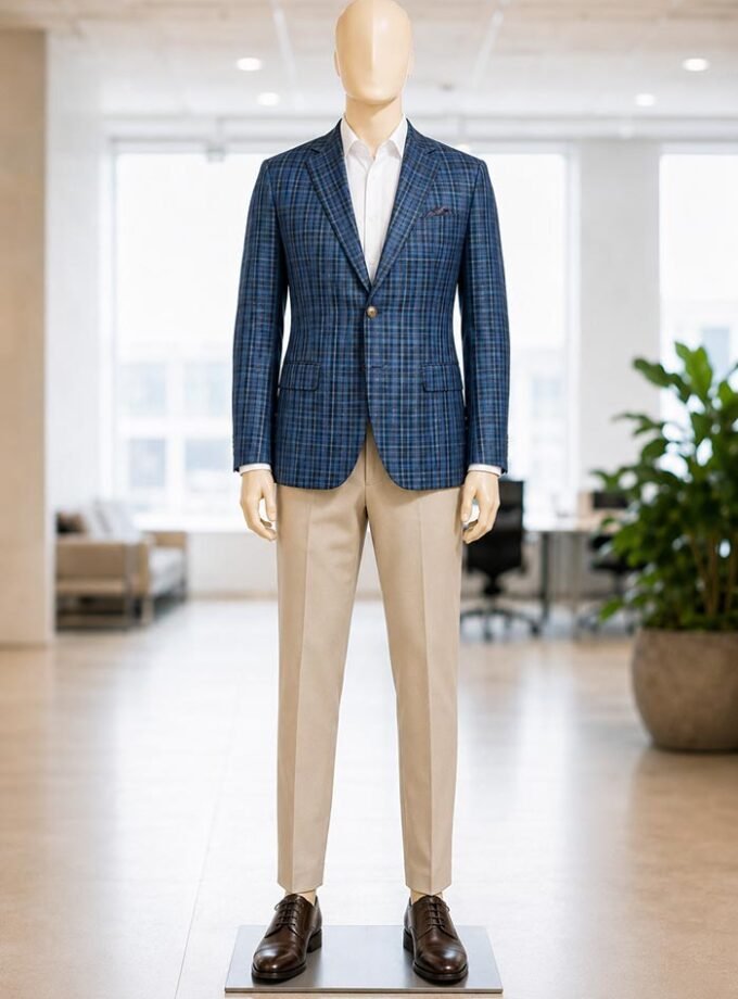 San Marino Blue Checked Coat Picture From Front