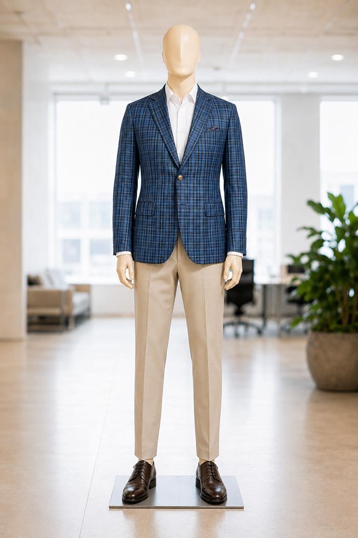San Marino Blue Checked Coat Picture From Front