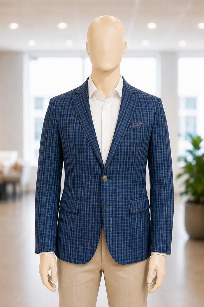 San Marino Blue Checked Coat Closeup Picture