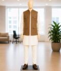 Pale Sky Grey Brown Waist Coat Picture From Front