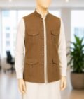 Pale Sky Grey Brown Waist Coat Closeup Picture