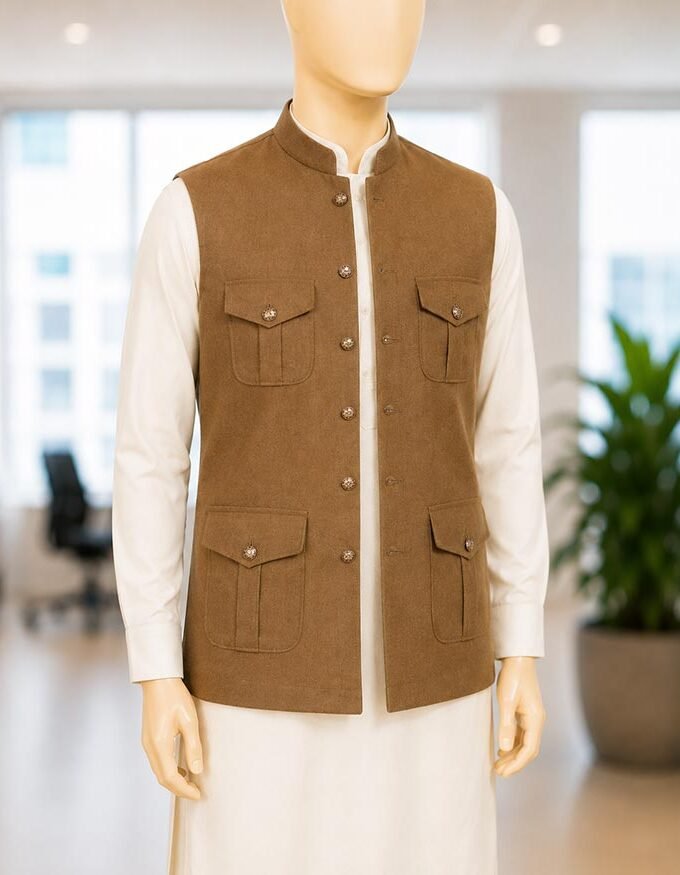 Pale Sky Grey Brown Waist Coat
