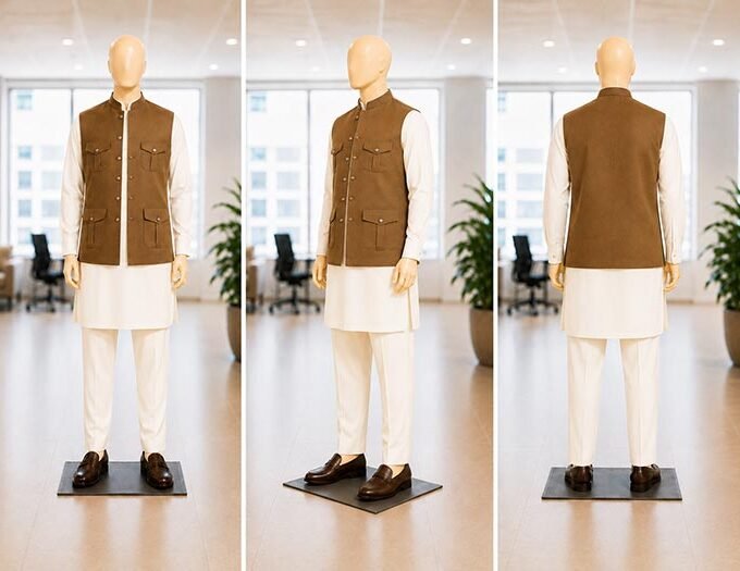 Pale Sky Grey Brown Waist Coat