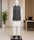 Pale Sky Grey Waist Coat Picture From Front
