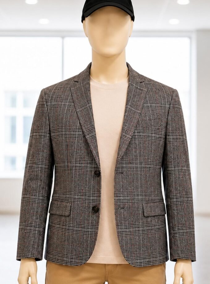 Ferra Brown Checked Coat Closeup Picture
