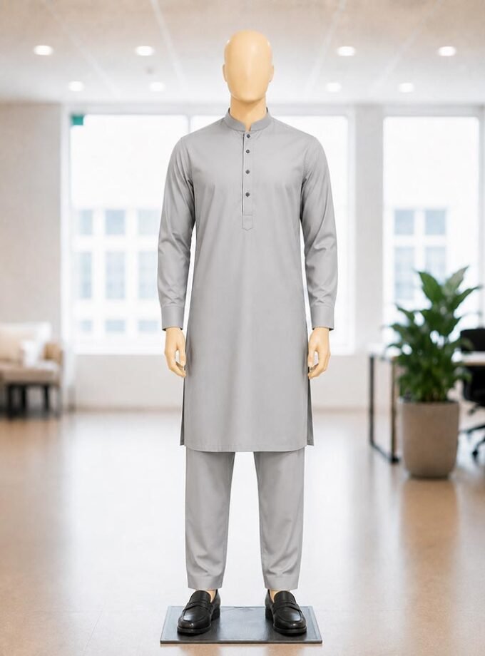 French Gray Shalwar Kameez Picture From Front