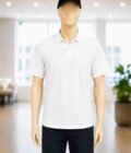 Short Sleeve Solid white Polo Shirt Closeup Picture